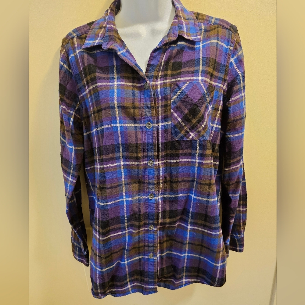 Eddie Bauer Tartan Plaid Long Sleeve Button Down Flannel Shirt Outdoor, Medium